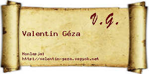 Valentin Géza névjegykártya